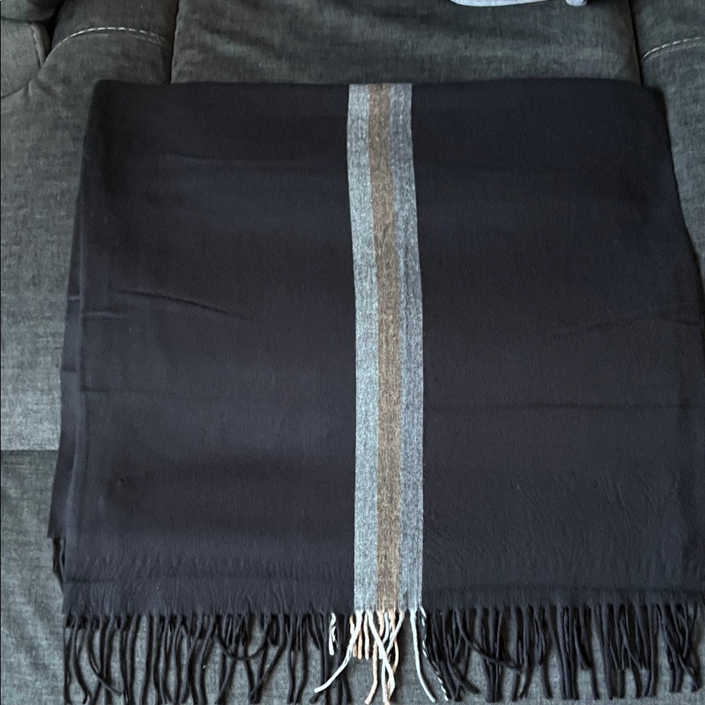 Aqua Black Scarf with Center Gray and Tan Stripe